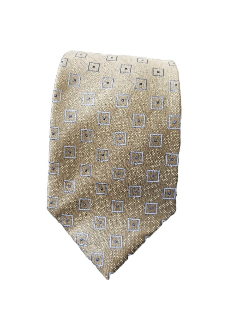 Geoffrey Beene 100% Silk Vintage Gold Blue Geometric Classic Tie 60" x 3.75"